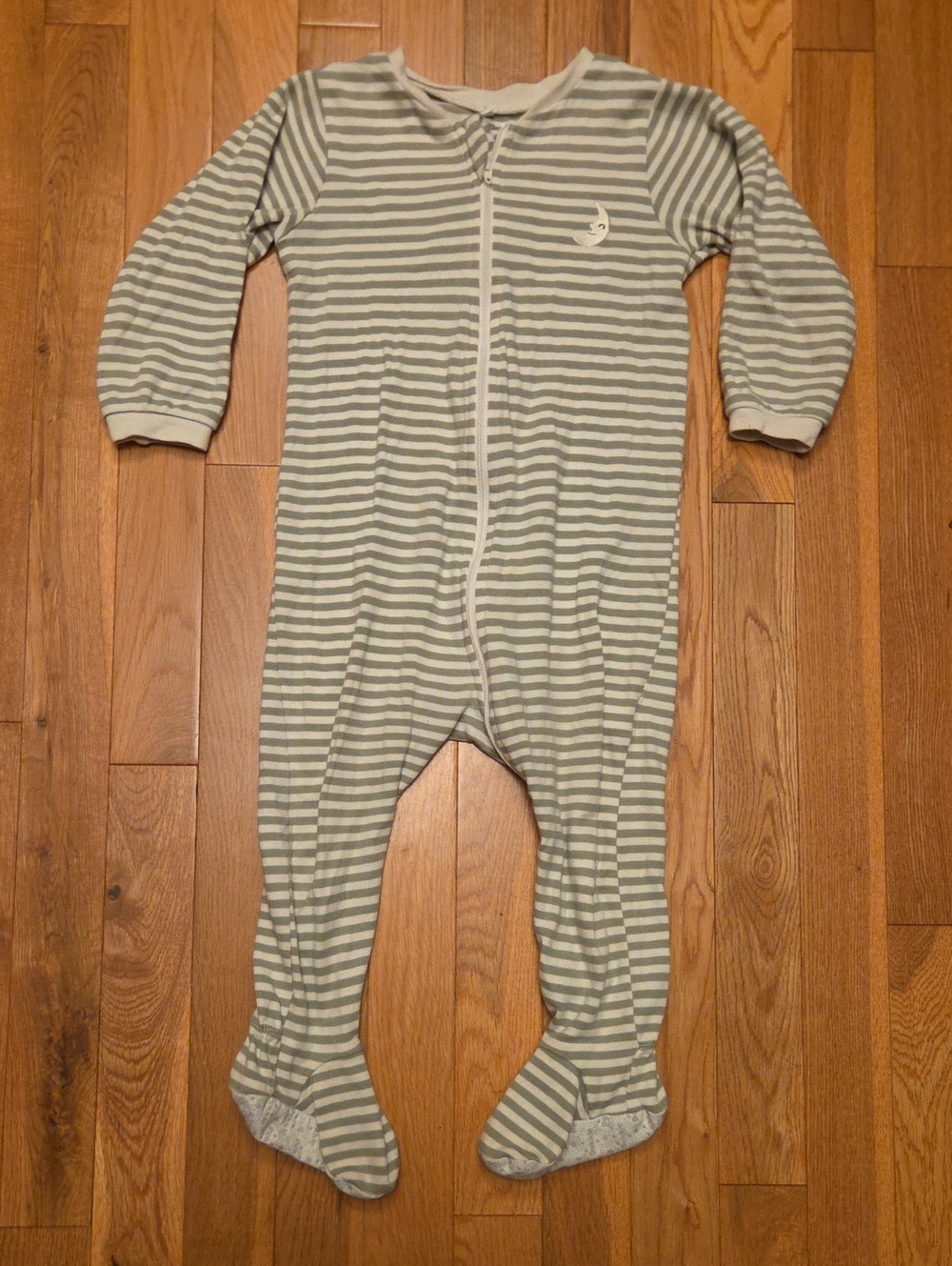 5/$20 Pekkle 18M Striped Green and White Zipper Footed Onsie Pajamas Sleeper